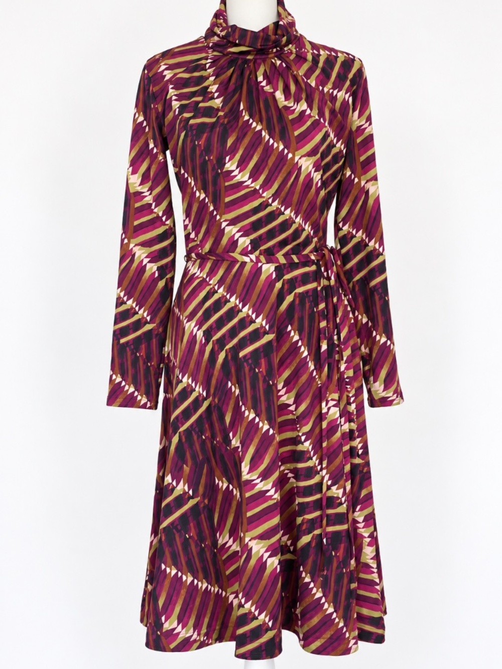 Shabby Apple Size 2 Abstract Print Tie-Waist Midi Dress Long Sleeve